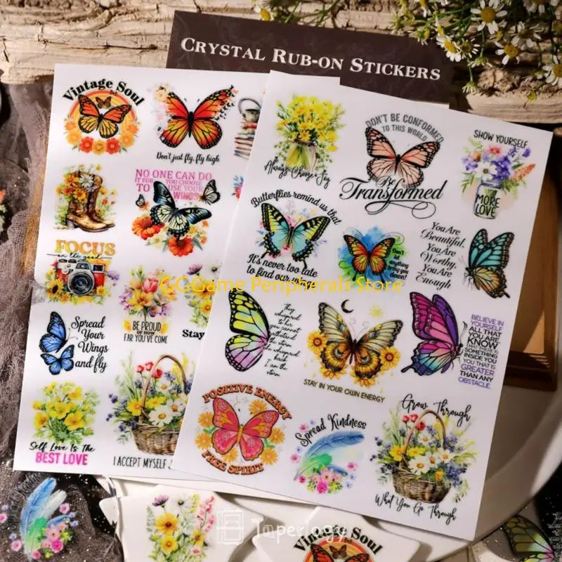 U55B Big Butterfly Rub on Stickers Aesthetic Scrapbooking Flower Craft Supplies