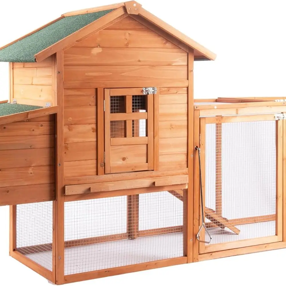 

Outdoor Wooden Chicken Coop for 2-4 Hens with Run, Cage, and Nesting Box