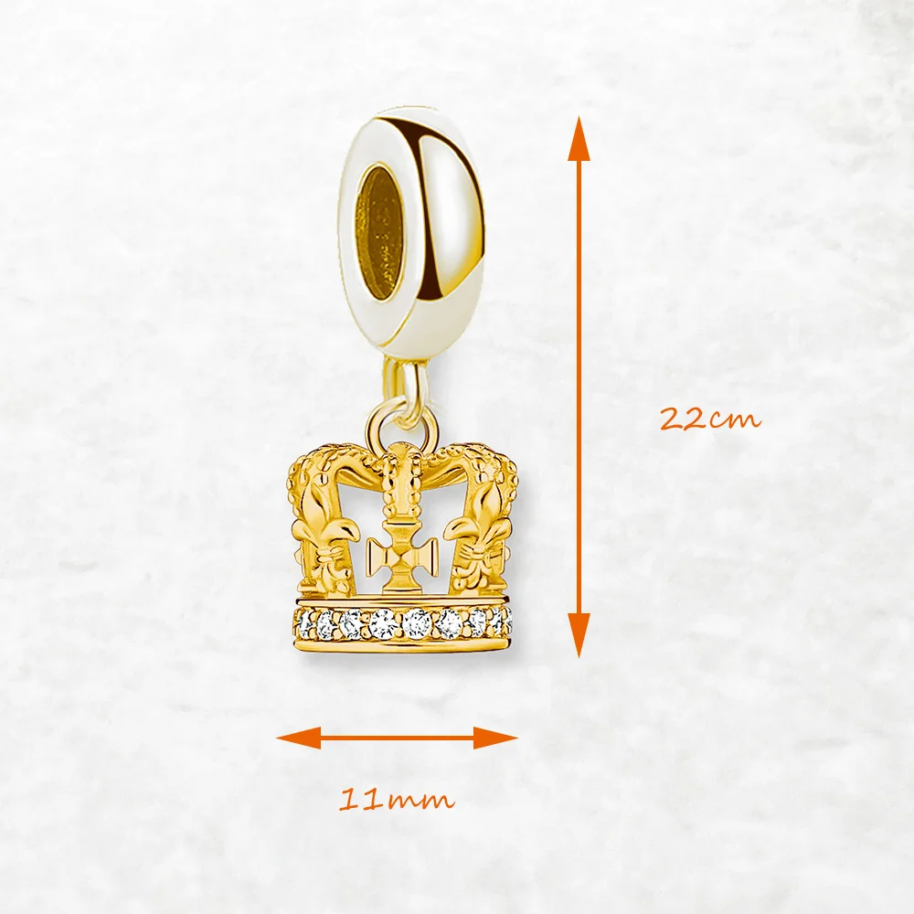 Gold Plated Charm Pendant British LONDON Crown with Zircon Europe 925 Sterling Silver Vintage Gift For Women Men Jewelry