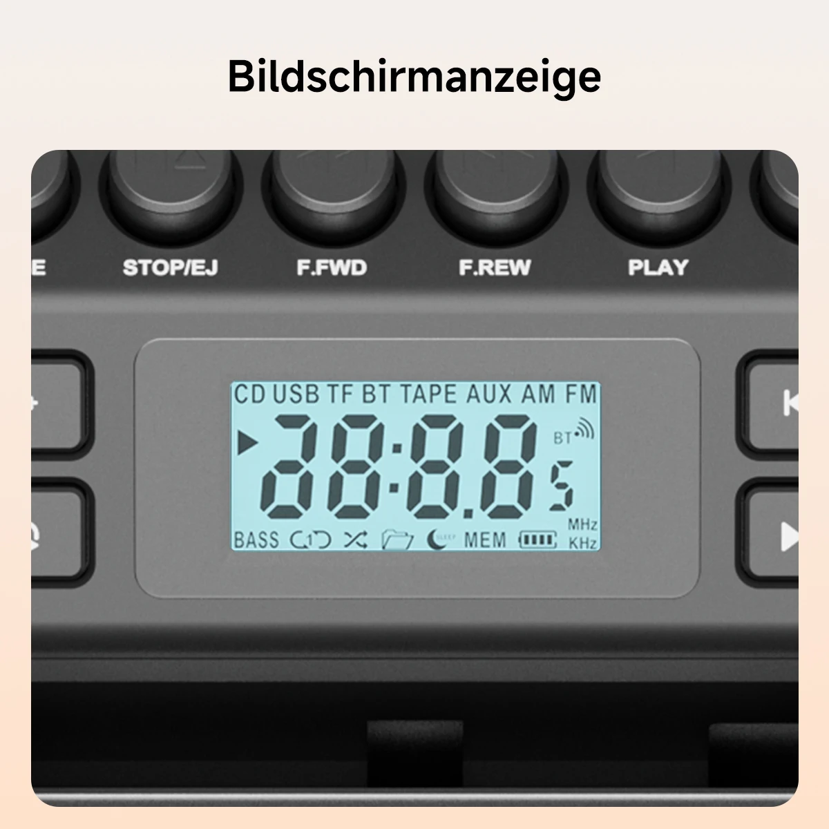 RETEKESS TR642 Multifunktionales Bluetooth-Radio CD AM FM Boombox Kassettenrekorder USB TF AUX Tragbarer CD-Player für Zuhause Geschenke – Detail 17