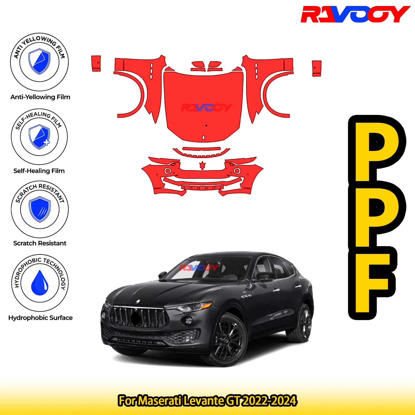 

Для Maserati Levante GT 2022-2024 глянцевая матовая черная предварительно вырезанная передняя защитная пленка PPF Kit