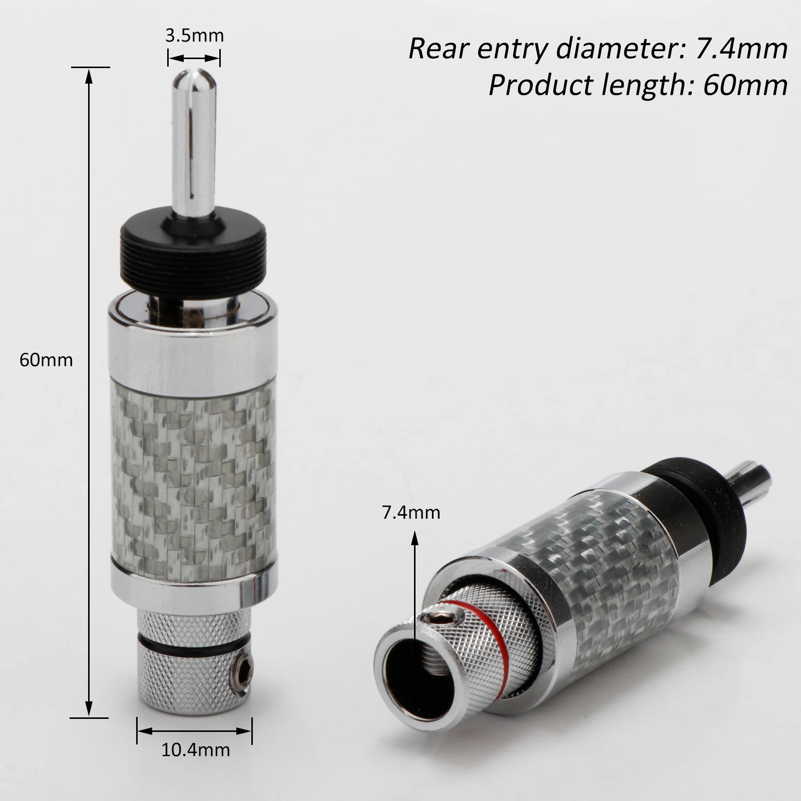 Hifi-Audiostecker, Bananenstecker mit rhodiniertem, schwarzem Kohlefaseranschluss, Lautsprecherkabel, männlich, 9 mm – Detail 8