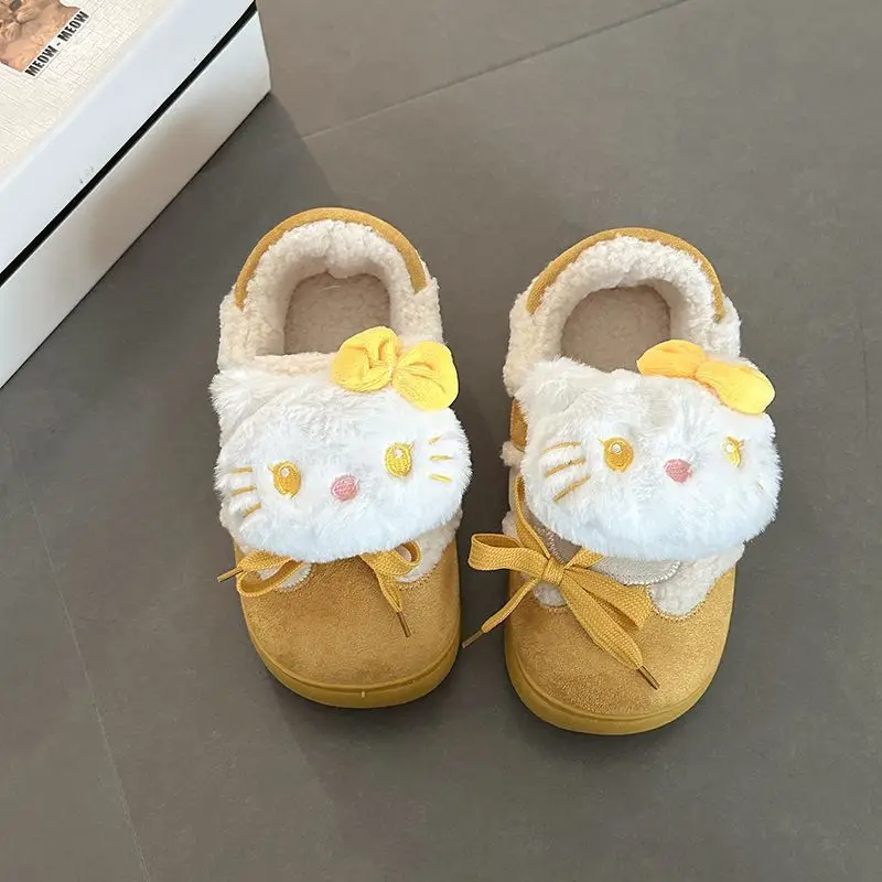 

Kawaii Hello Kitty, женские зимние плюшевые тапочки, новые нескользящие утолщенные тапочки Sanrio с героями мультфильмов для отдыха, милые модные теплые плюшевые туфли для девочек