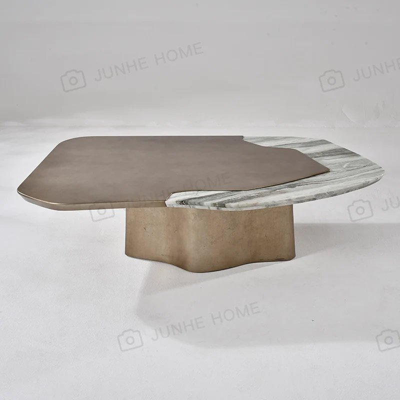 Special-shaped marble and metal splicing coffee table, creative living room tea table, high-end furniture customization factory