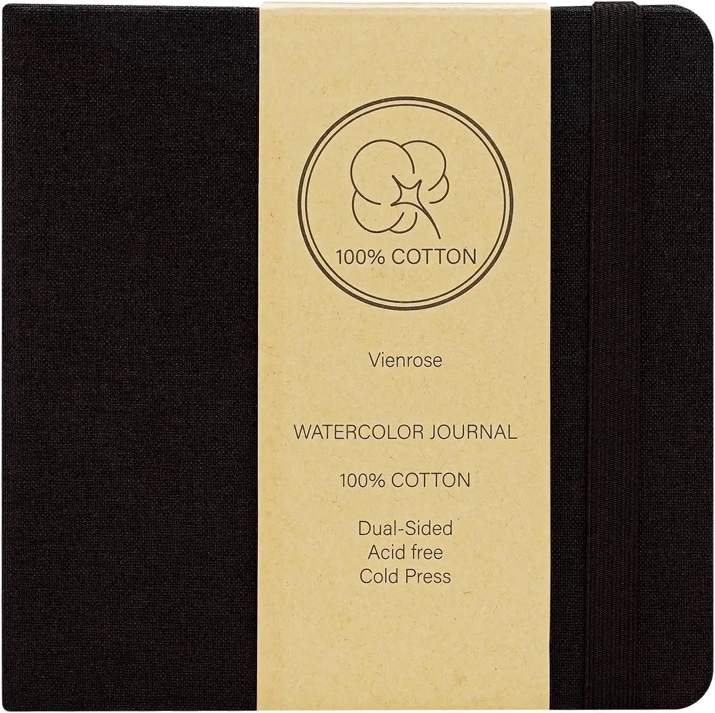 5.5x5.5" Watercolor Sketchbook, 24 Sheets 140lb (300gsm) Cotton Paper, Cold Press, Black Linen Cover, Travel Journal, Mixed Media Pad