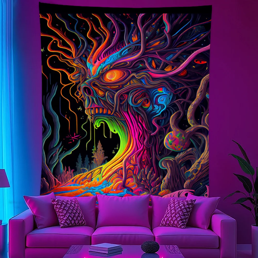 VIKAMA Cyber Hood Skull Brothers Psychedelic Tapestry Dark Hip-Hop Cool Bedroom And Living Room Background Fabric