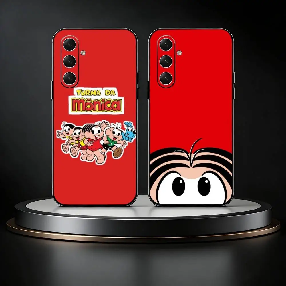 Capa de Telefone Turma da M-Monica para Samsung Galaxy A73, A21s, A22, A31, A52, A53, A71, A41, Shell Preto Macio