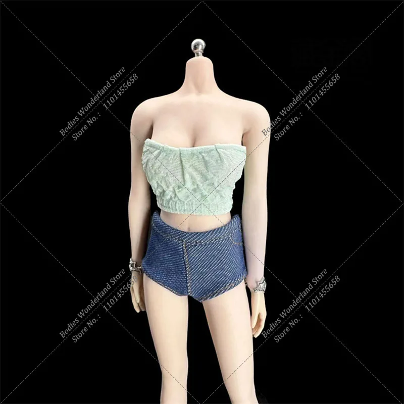 CJG-054 1/6 женский бюстгальтер с запахом морщин на груди, короткий топ, джинсовые шорты, модель одежды для женской фигурки 12 дюймов PH TBL JO