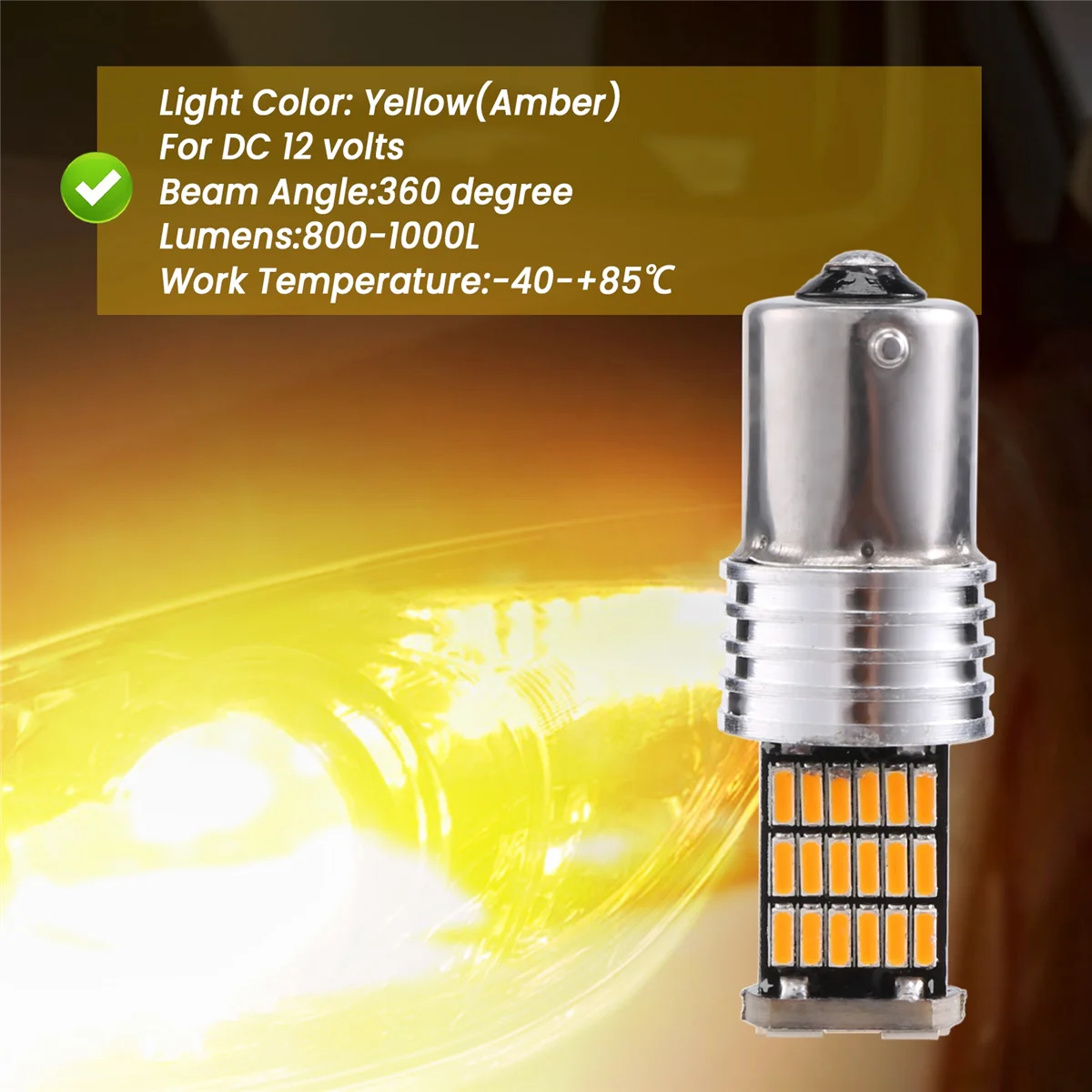 2 x 1156 Amber 7506 P21W LED Bulbs BA15S Yellow Front Rear Turn Signal Lights