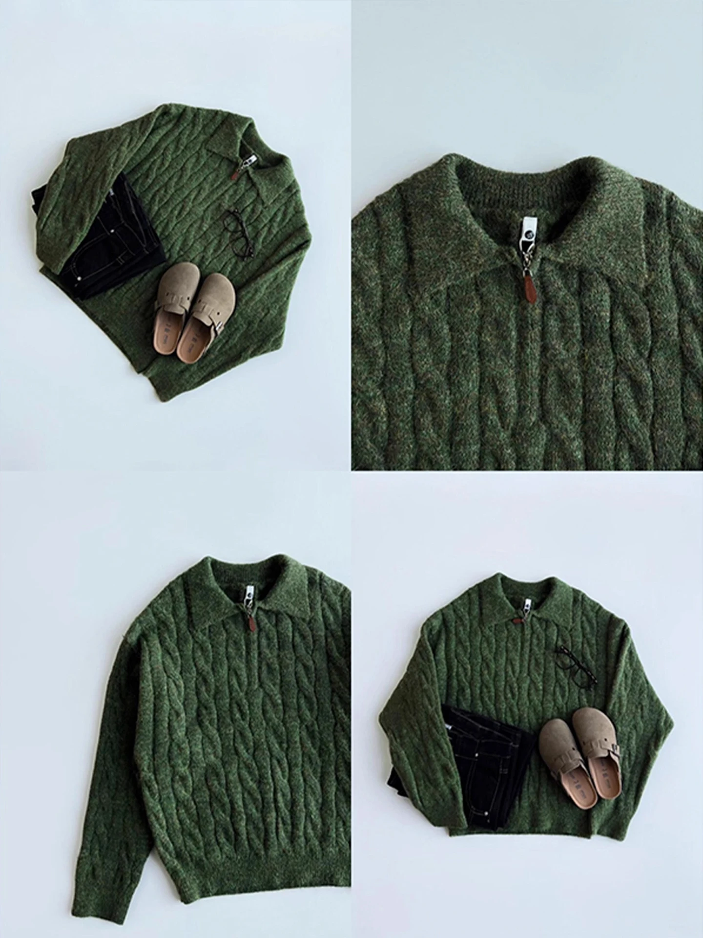 

Thiened Winter Ne Knitted Sweater Men's Loose Fit Warm f Open Front Zipper American Lazy Sle Long Sve Sweater