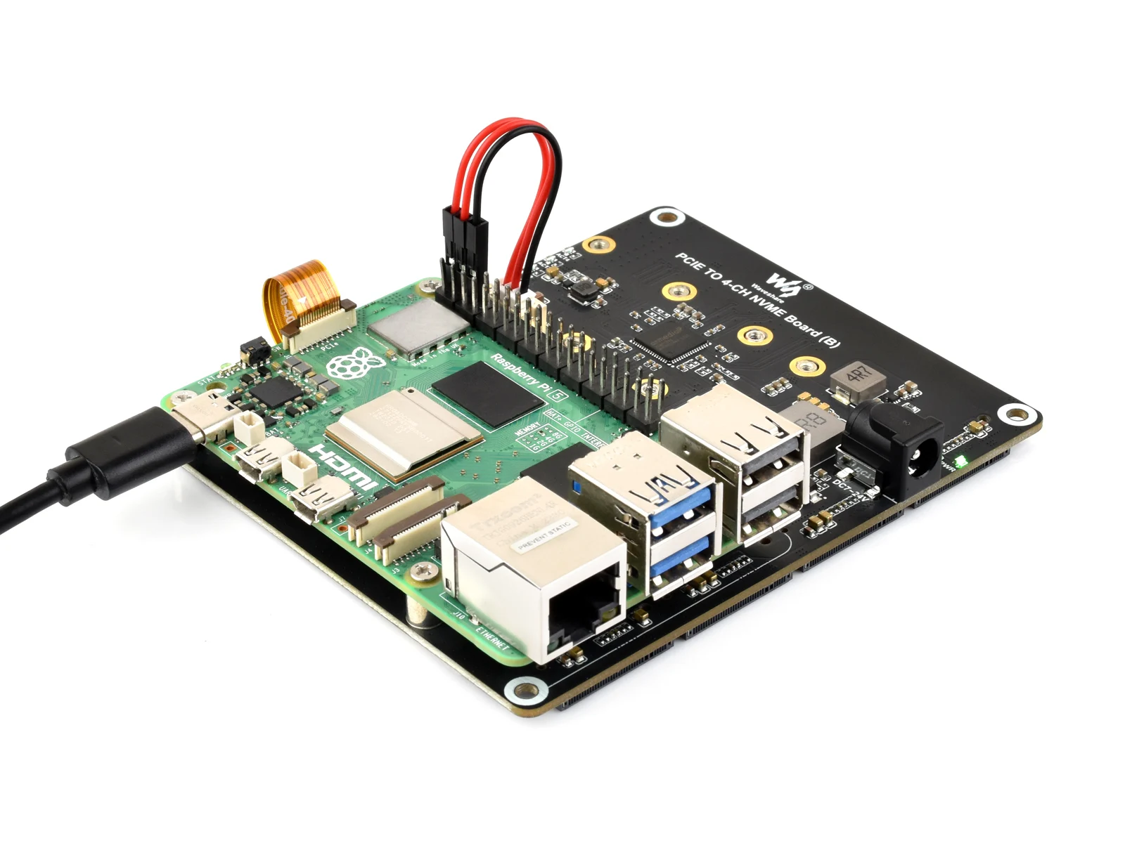 Scheda adattatore PCIe a M.2 a 4 canali per Raspberry Pi 5, supporta unità a stato solido NVMe a 4 canali, supporta l'alimentazione del Raspberry Pi 5,