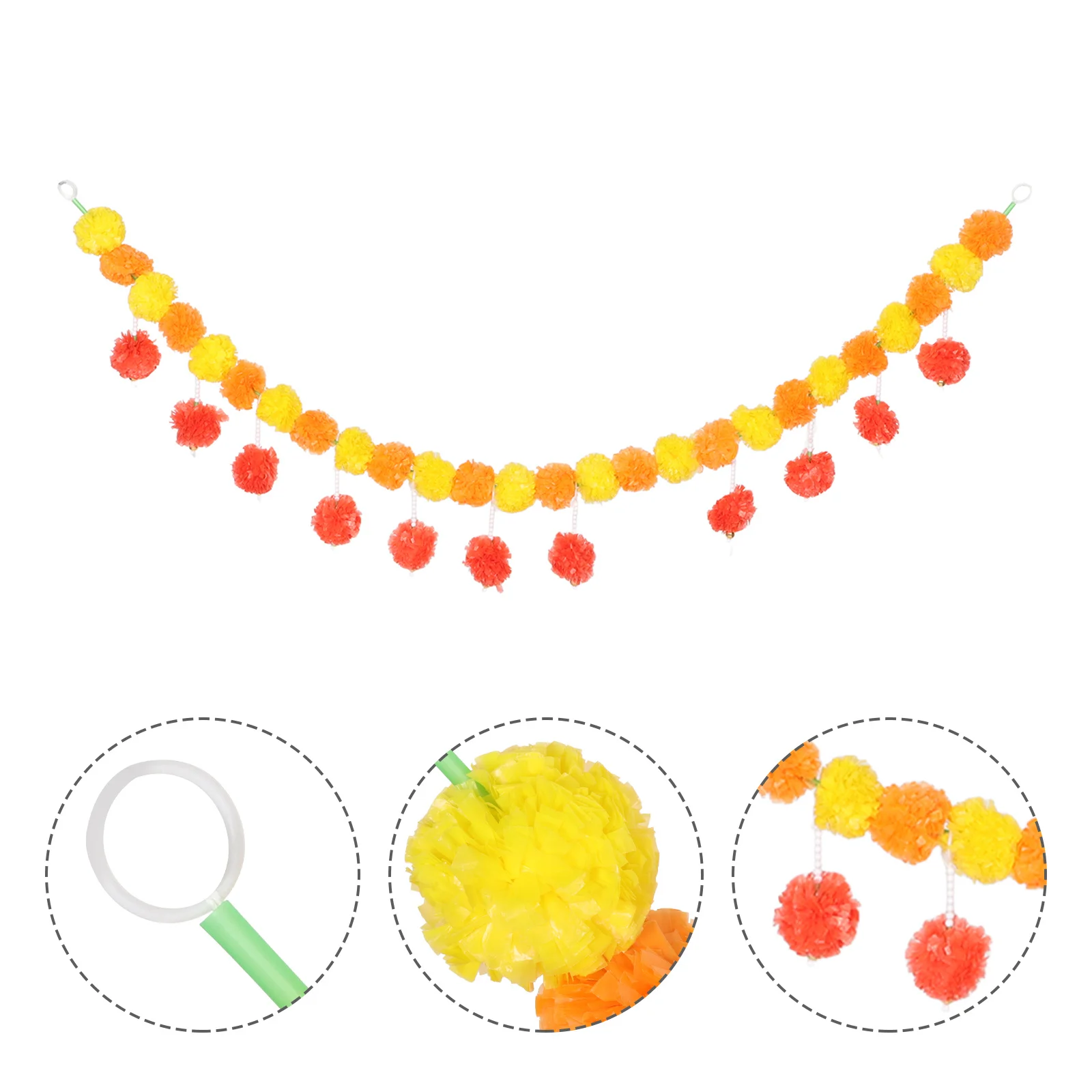 

Marigold Bell Leaf Garland Artificial Flowers Decoration for Day of The Dead Diwali Festival Door Hanging Ornaments Handmade