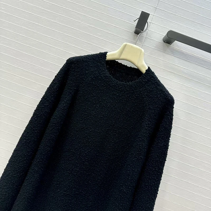 Maglione lavorato a maglia di lana da donna, pullover a maniche lunghe con scollo tondo, top ampio casual alla moda, autunno, nuovo stile, 2025