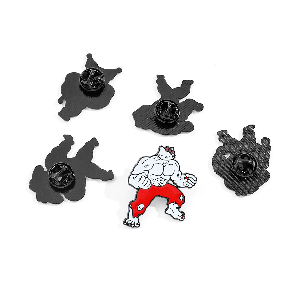 5 Pcs Cartoon Brooch Set Creative Muscle Hello Kitty Kulomi Enamel Pin Backpack Clothing Jewelry Metal Badge Accessories Gift