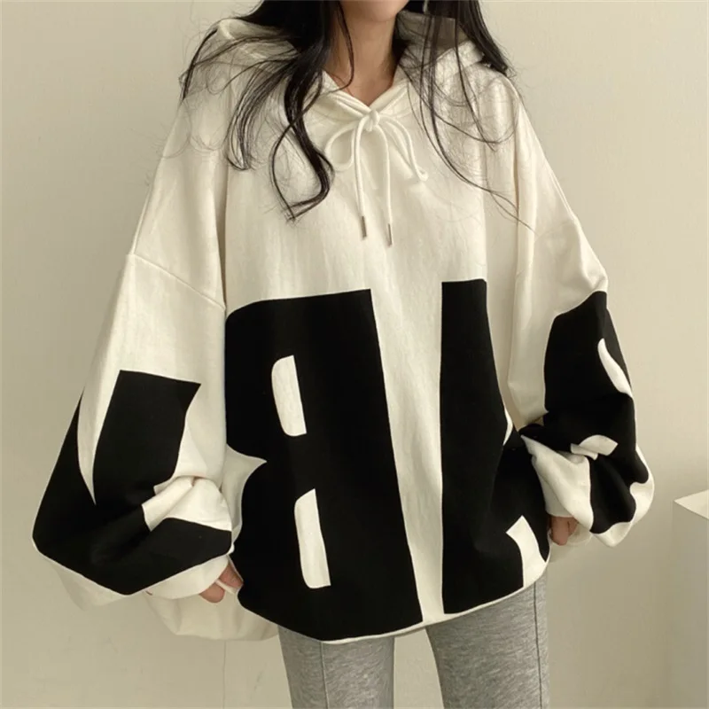 

2025 Autumn Women's Loose Cotton Hoodie Letter Print Sweatshirt Design Versatile Lightweight Casual Top