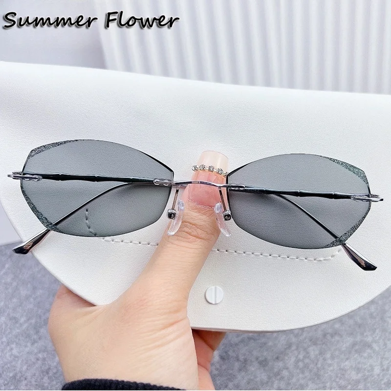 

Women Reading Glasses Titanium Rimless Frame Clear Color Changing Lenses Prescription Blue Ray Shield Myopia Optical Glasses