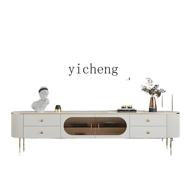 

luxury rock slab solid wood TV cabinet coffee table combination living room advanced retro floor cabinet modern simplicity