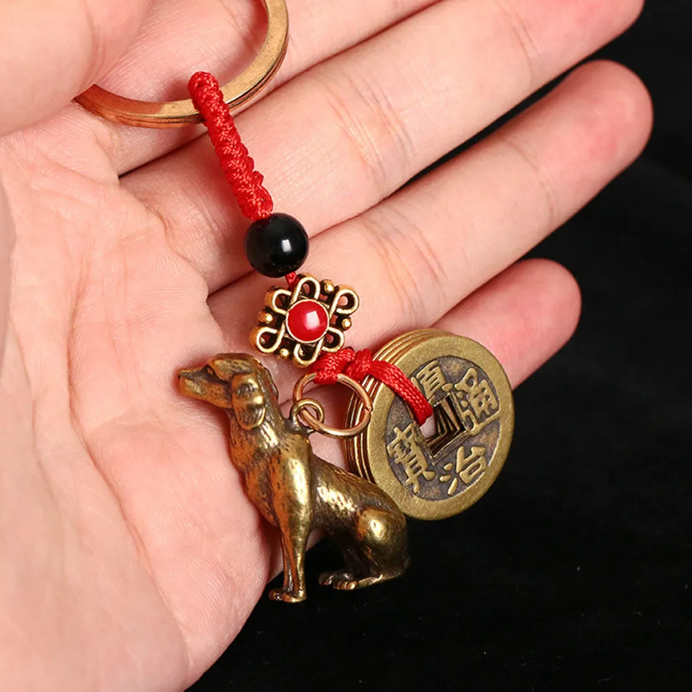 

Dog Keychain Hanging Decor Animal Brass Puppy Pendant Copper Vintage naments Dog nament Mini Model