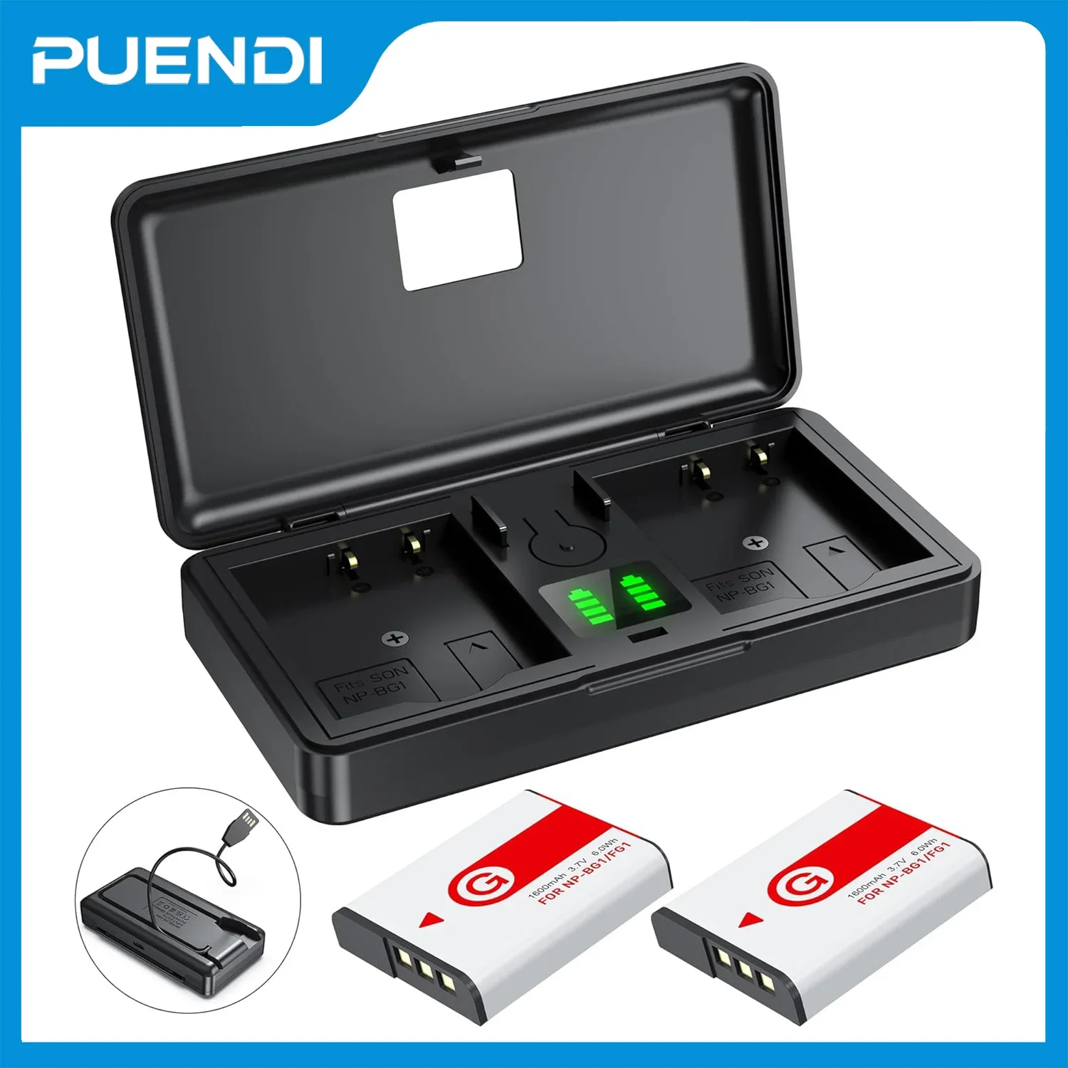 NP-BG1 Battery and Charger for Sony  Lithium Ion Replacement NP-FG1 DSC-HX5V,HX9V,W30,W50,W55,W70,W80,W630,W200,W290,W300,T100