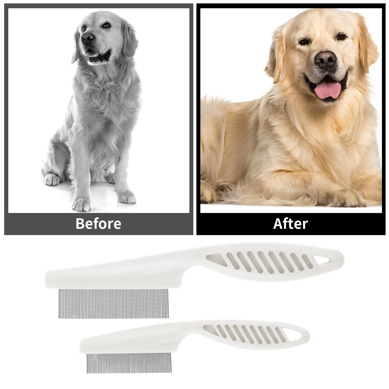 Professional Flea Comb for Dogs and Cats, Tear Stain Remover Promotes Hair Growth Removes Loose Hair Fleas Dual-Size Groom