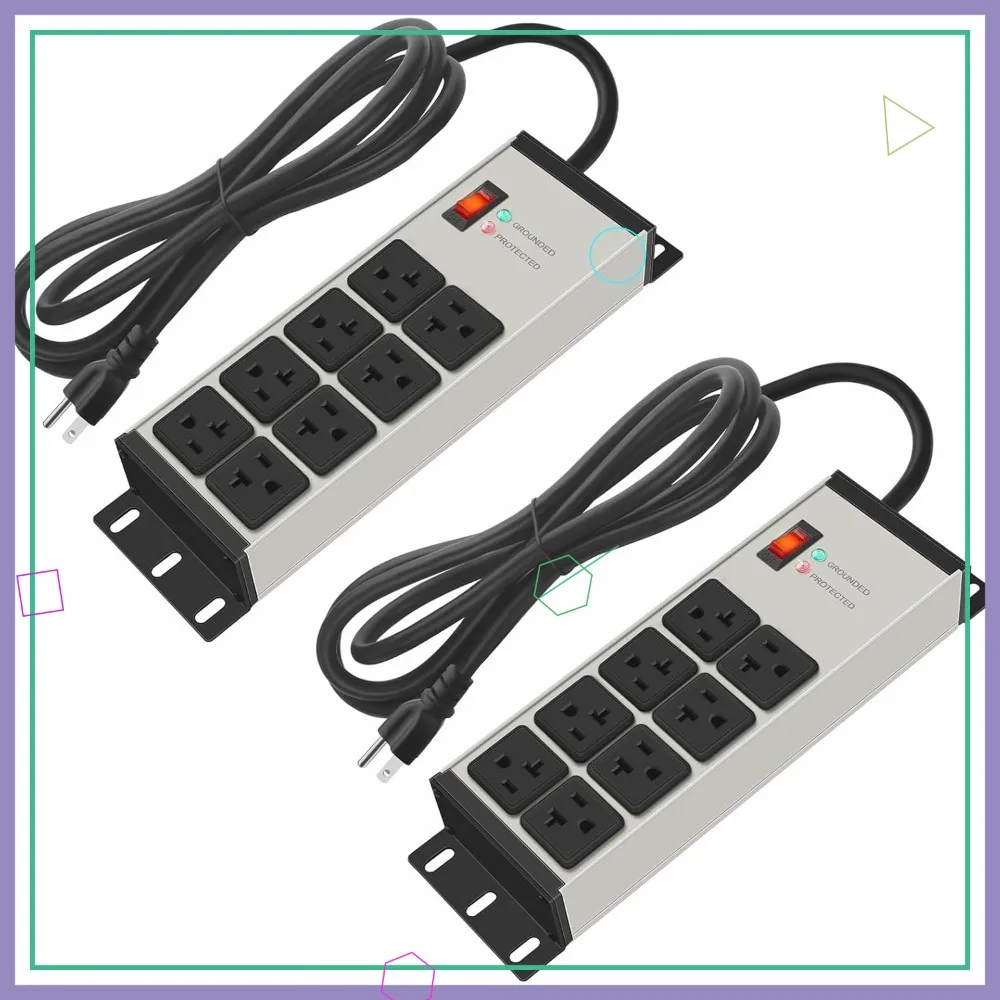 

20A Heavy Duty Power Strip Surge Protector, 8 Outlets 6FT Cord, Metal Industrial Shop Garage