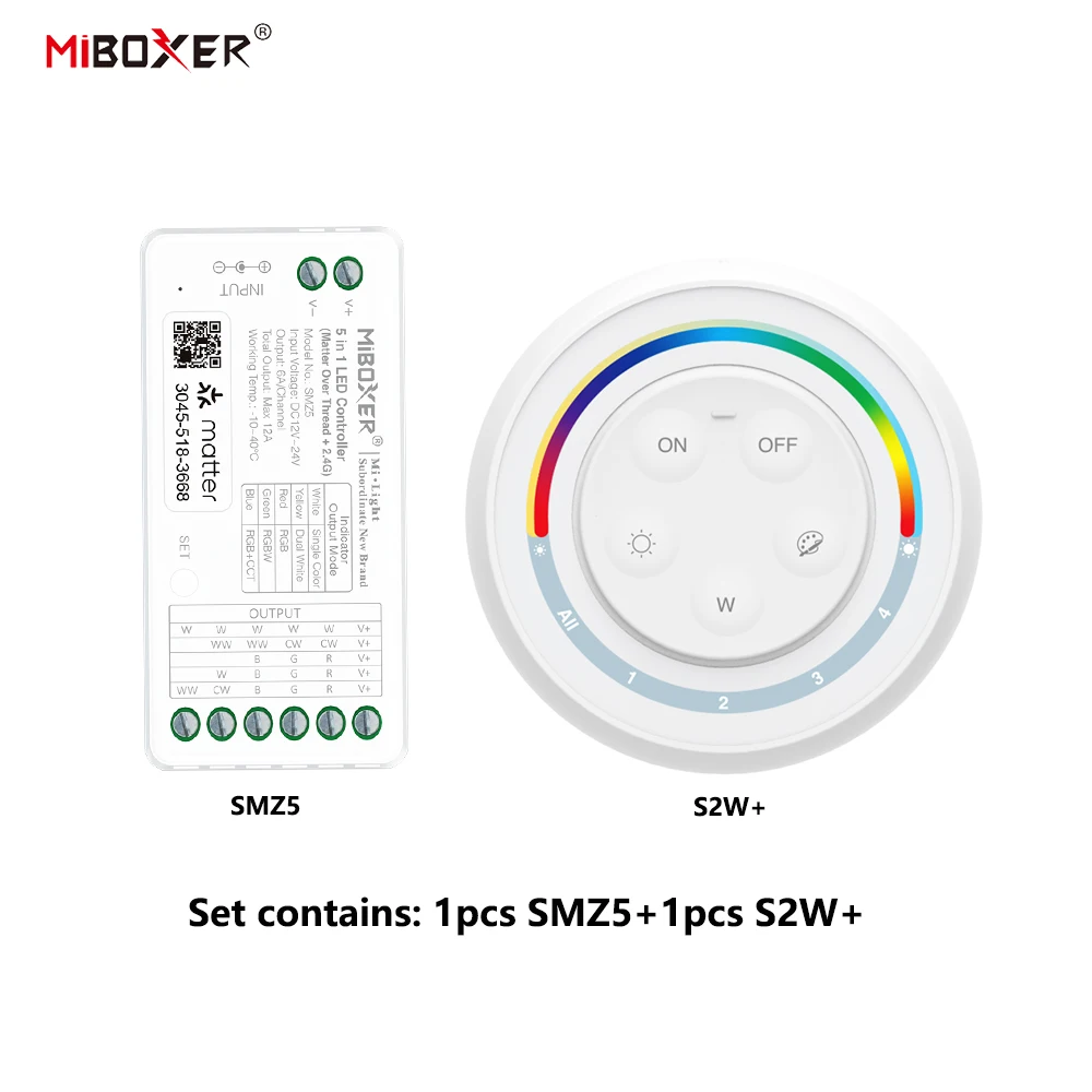 Miboxer SMZ5+K6/S2W+ DC12-24V 5in1 Matter Over Thread+2.4GHz Tuya APP WIFI Controller Single/Double Color RGBCCT LED Strip Light