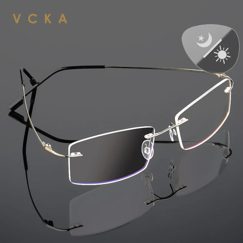 

VCKA Square Men Rimless Glasses Frame Titanium Eyeglasses Customize Myopia Hyperopia Prescription Ultralight Women Optical