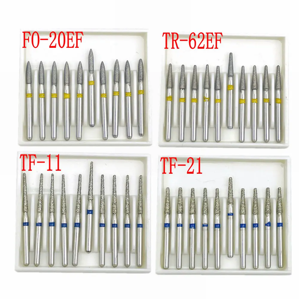 10pcs/box 1.6mm Shank Dental Diamond Burs Drill FG Diamond for High Speed Handpiece Burs Dentist Drills