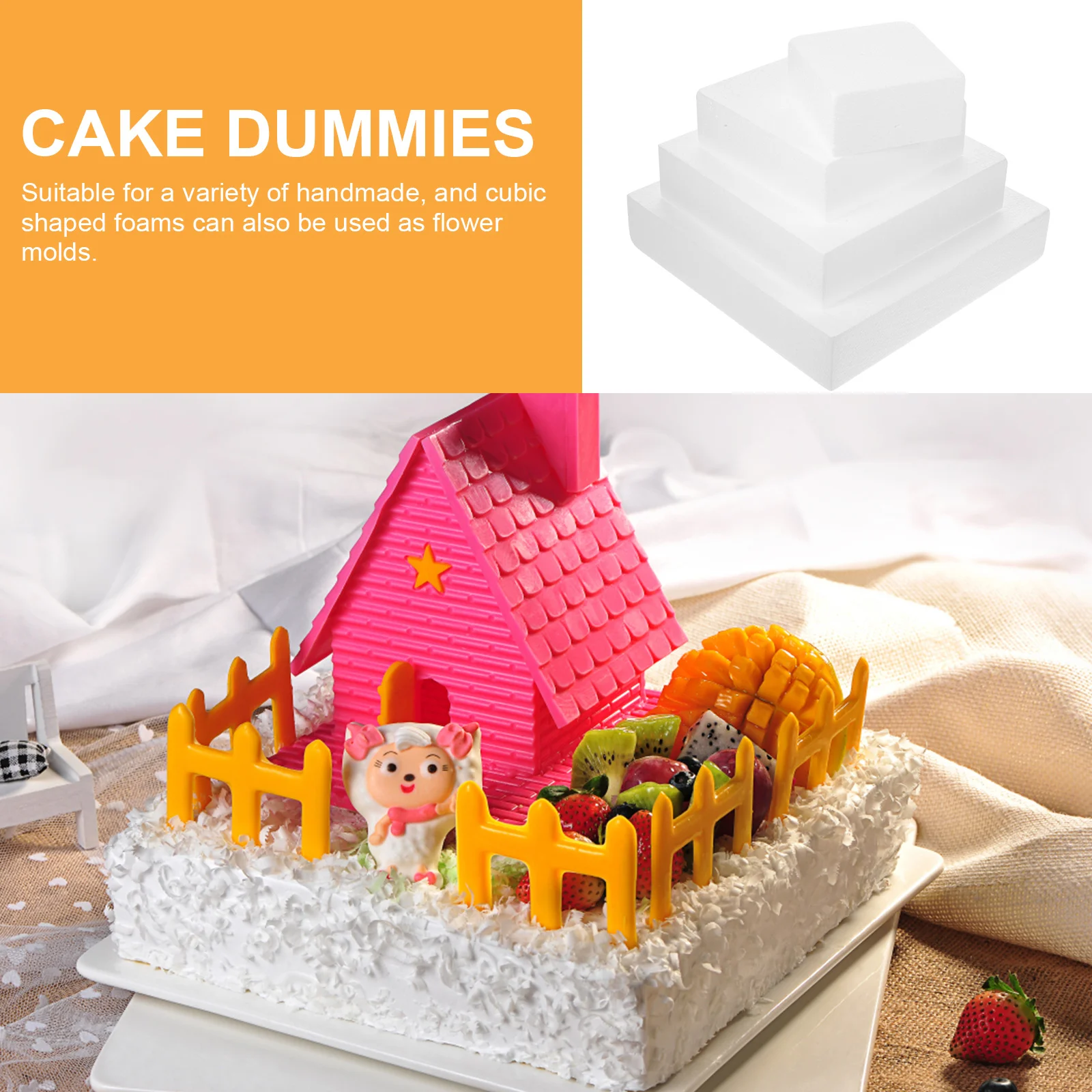 4 Pcs Foam Block Cake Mold Baby Boards for Decorating Square Practicing Model