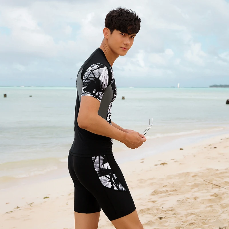 2024 NEW Men's Short Sleeve Rash Guard Korean Fashion Swim Surf Shorts+Shirts+Pants Snorkeling Suit Summer Holiday Swimsuit 3XL