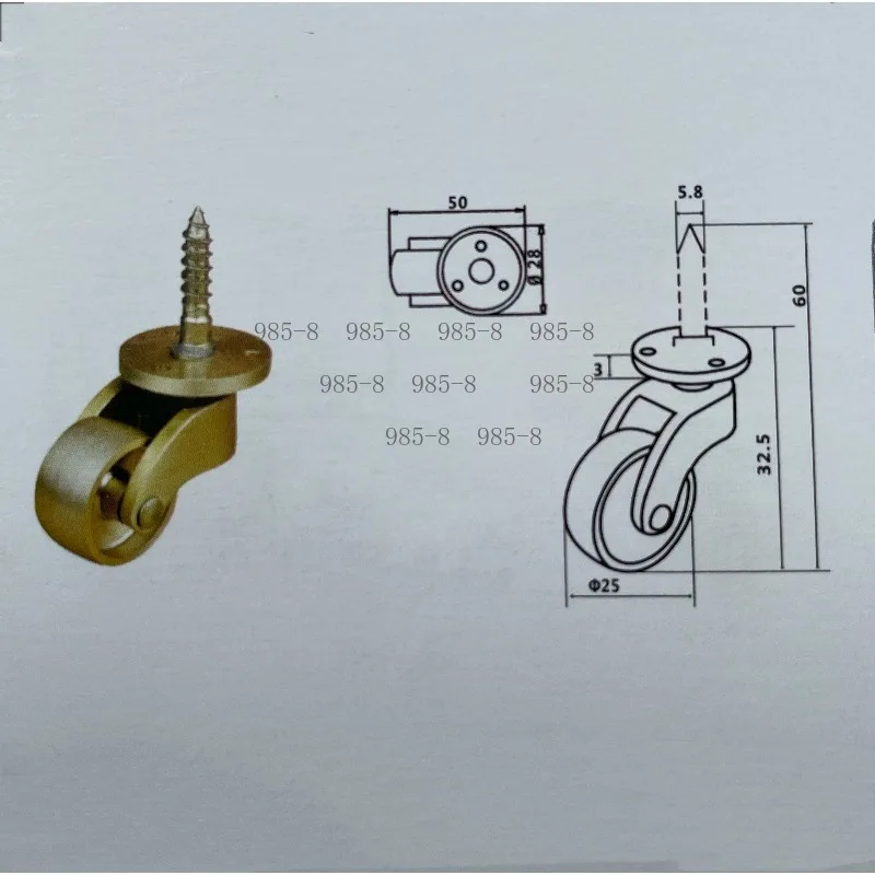 Heavy Duty Brass Screw Rubber Casters Wheels 4PCS/Lot, Furniture Floor Protector Wheels for Chairs Tables