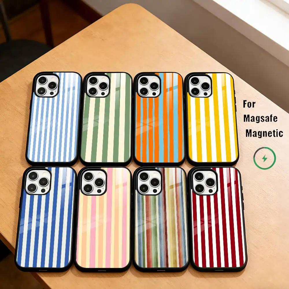 

Simple Striped T-Texture Phone Case For iPhone17,16,15,14,13,12,11 Plus,Pro Magnetic For Magsafe Wireless Charging