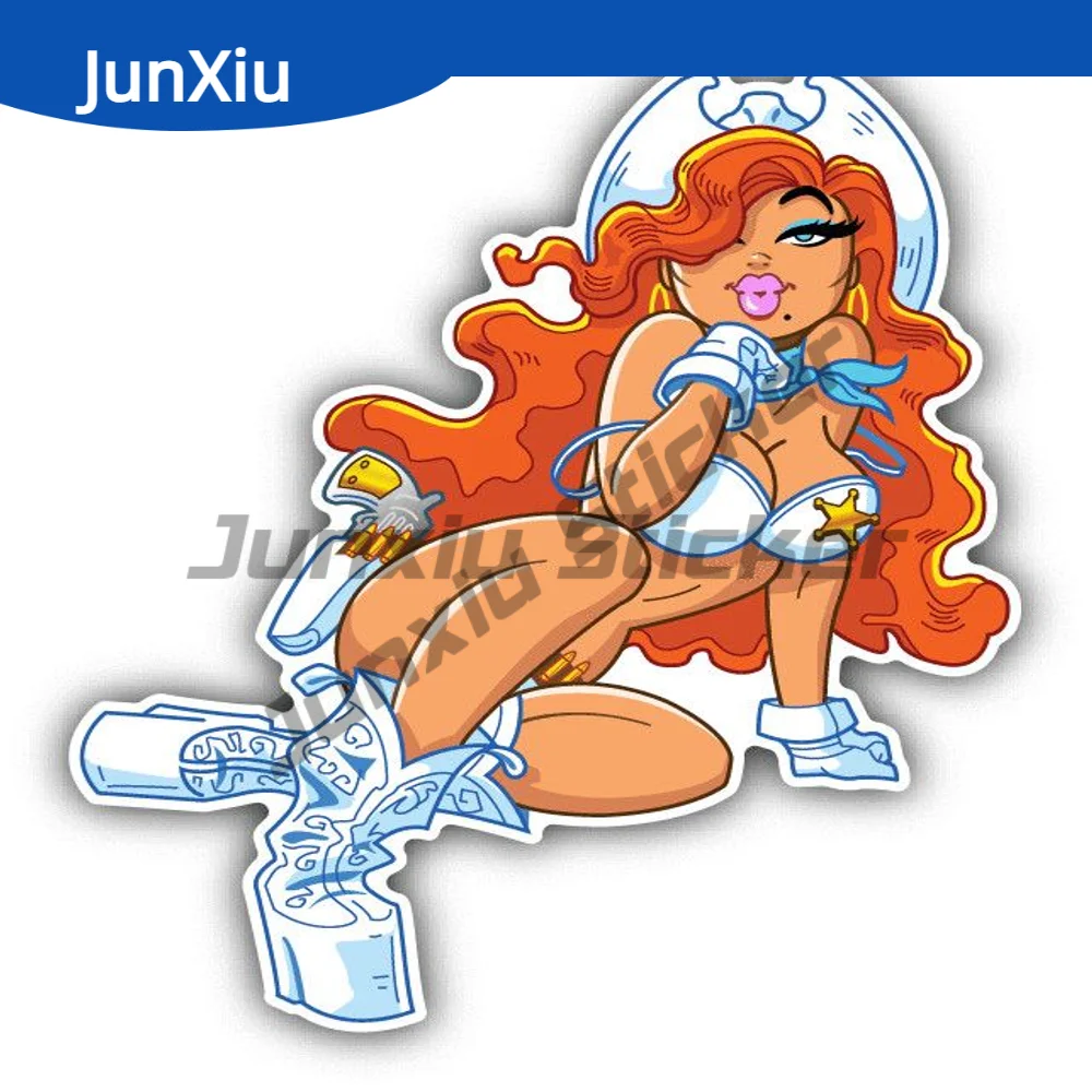 

Cowgirl Lady Sheriff Sexy Cartoon Sticker Suv Window Car Bumper Camper Motorcycle Decal Stickers Waterproof Uv Decals Bike Acces