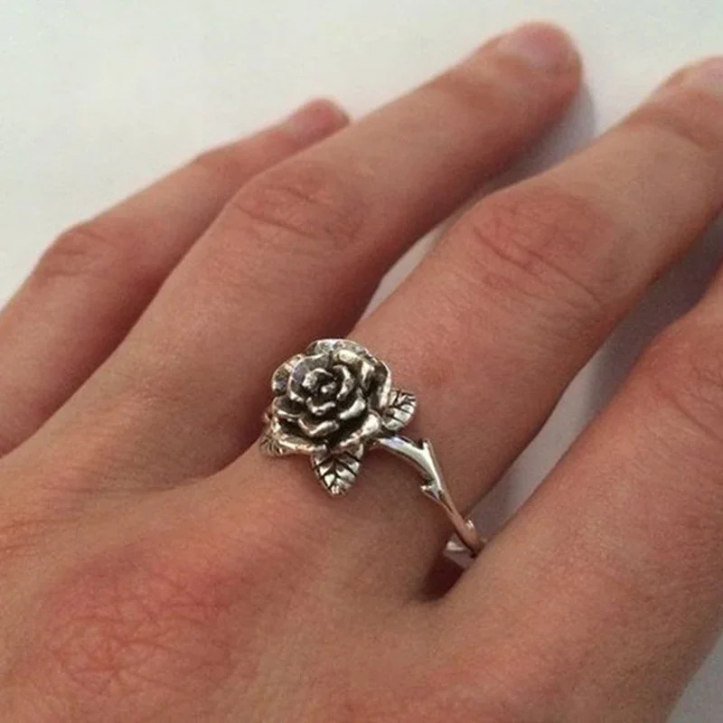 Vintage Rose Flower Rings for Women Wedding Jewelry Accessories Girl Gift Cute Women Rings Ornament Jewelry Wholesale