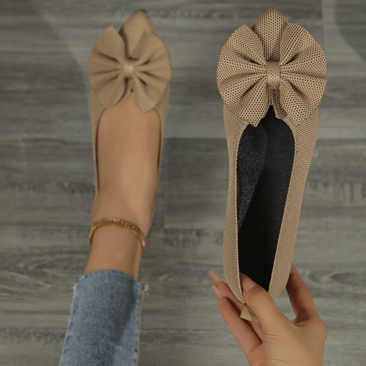 

Pop 2025 New Women Flats Shoes Bow Solid Color Pointed Toe Shallow Mouth Design Female Walking Dress Shoes Fashion Casual Sandal