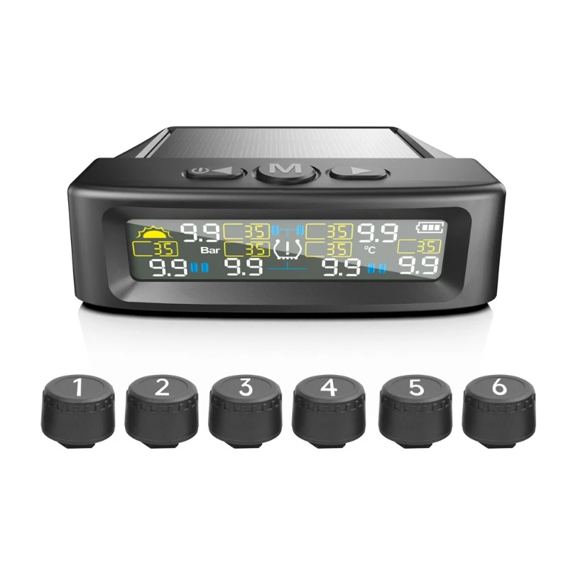 Six Wheel Tire Pressure Monitoring Solar Tire Pressure Vehicle Tire Pressure Monitoring TPMS External RV Truck Built-in