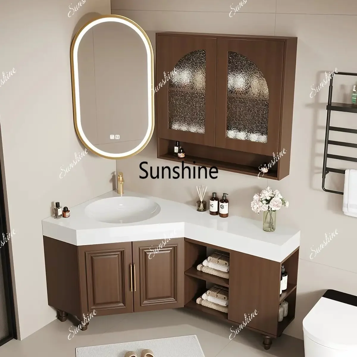 YChinese style wind corner bathroom cabinet personalized small apartment, washing table, combination bathroom