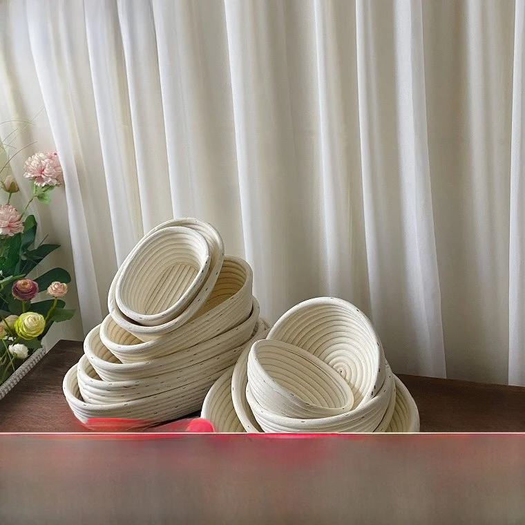 Rattan Woven Oval Shaped Bread Dough Fermentation Bowl Country Style Baking Basket Storage Organizer Vietnamese Made Home Use