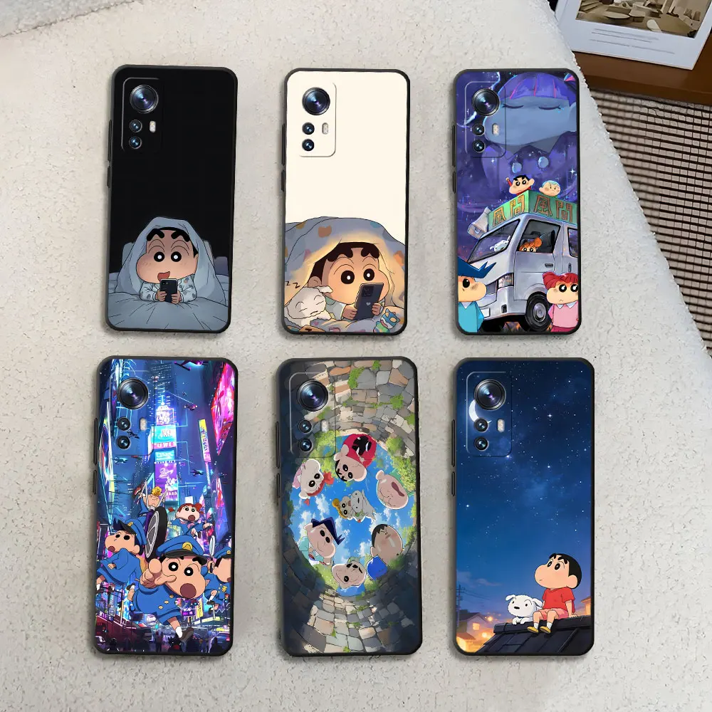 Black Soft Case For Xiaomi 17T 15T 14T 13T 10T Mi 11 Lite 5G NE 11T Pro Cover TPU Mobile Phone Coque Cartoon Crayon Shin Chan