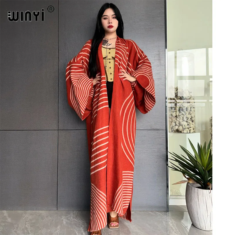 WINYI winter print coat Africa women Open Front Loose Kimonos loose Fashion Street dress Women autumn Knitted Female Cardigan