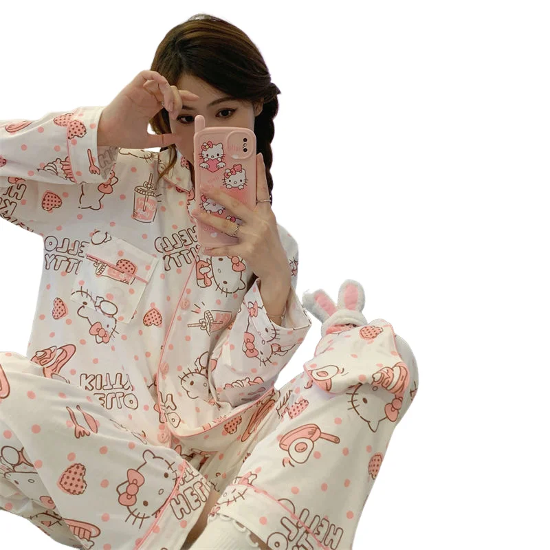 

Sanrio Hello Kitty Fashion Short Pajamas Women Kawaii Cartoon Loose Sleepwear Pajamas Sets Short Clothes Household Apparel Hot