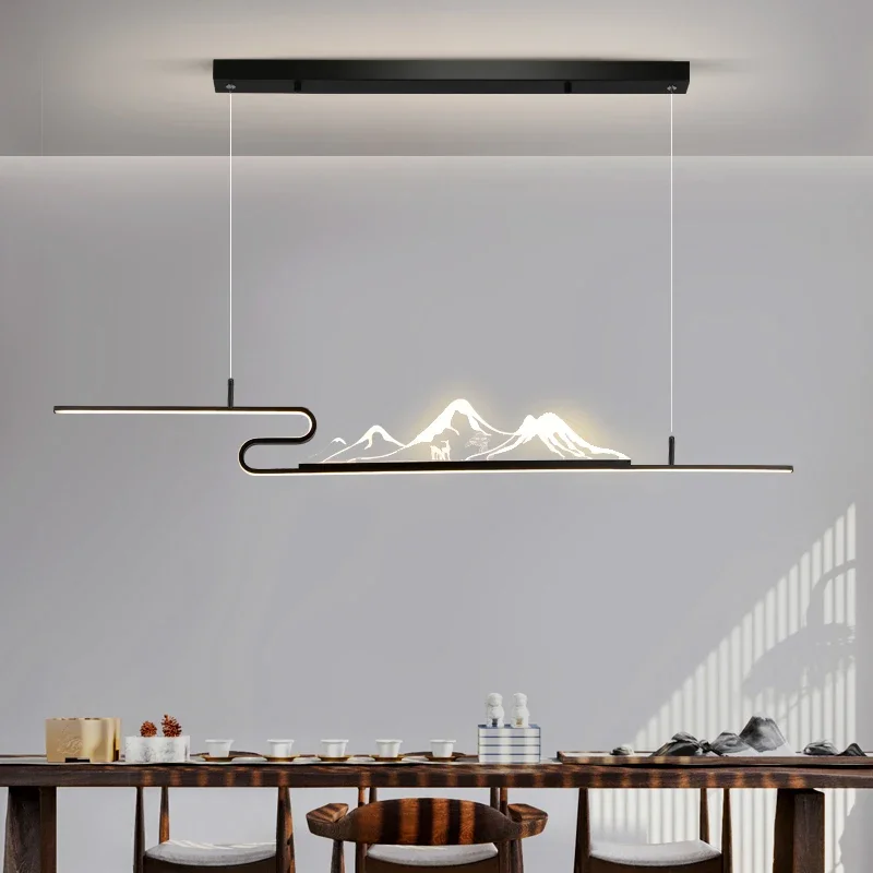 Chandelier New Chinese landscape tea room Zen front desk bar bar strip light Chinese style study tea table restaurant chandelier