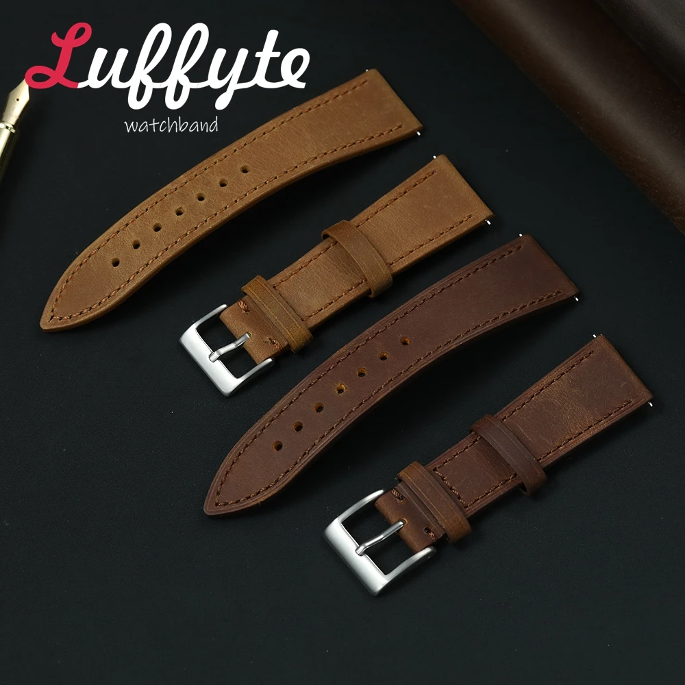 Vintage Office Wear Watchband 18mm 19mm 20mm 21mm 22mm Men's Cowhide Strap Quick Release Crazy Horse Leather Wristband image 3