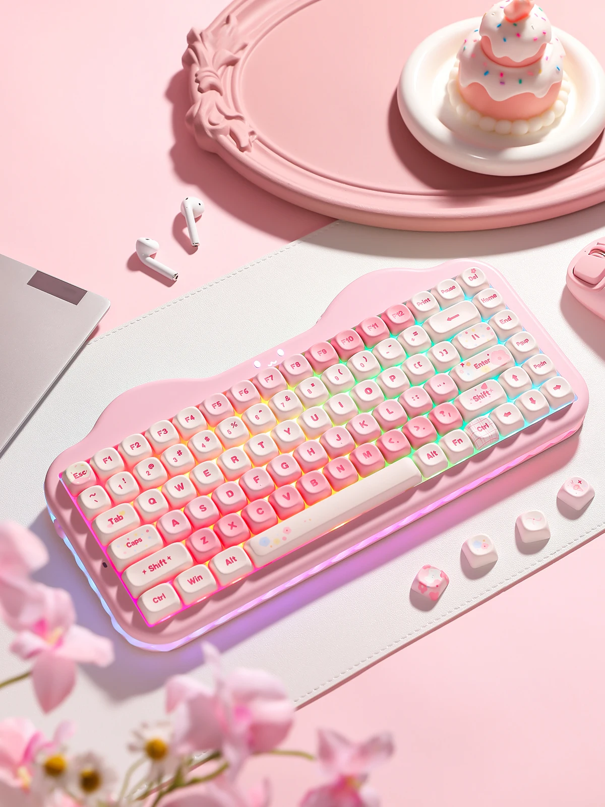 Bezprzewodowa klawiatura mechaniczna YUNZII C75, 75% Creamy Hot Swap Custom RGB, konstrukcja Gasket Cute Cake Design, kompatybilna z Win/Mac/Gaming — zdjęcie produktu 7
