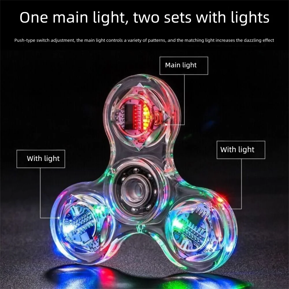 Crystal Luminous Fingertip Gyroscope Transparent LED Light Beaming Hand Spinner Educational Clover Electric Fingertip Adult