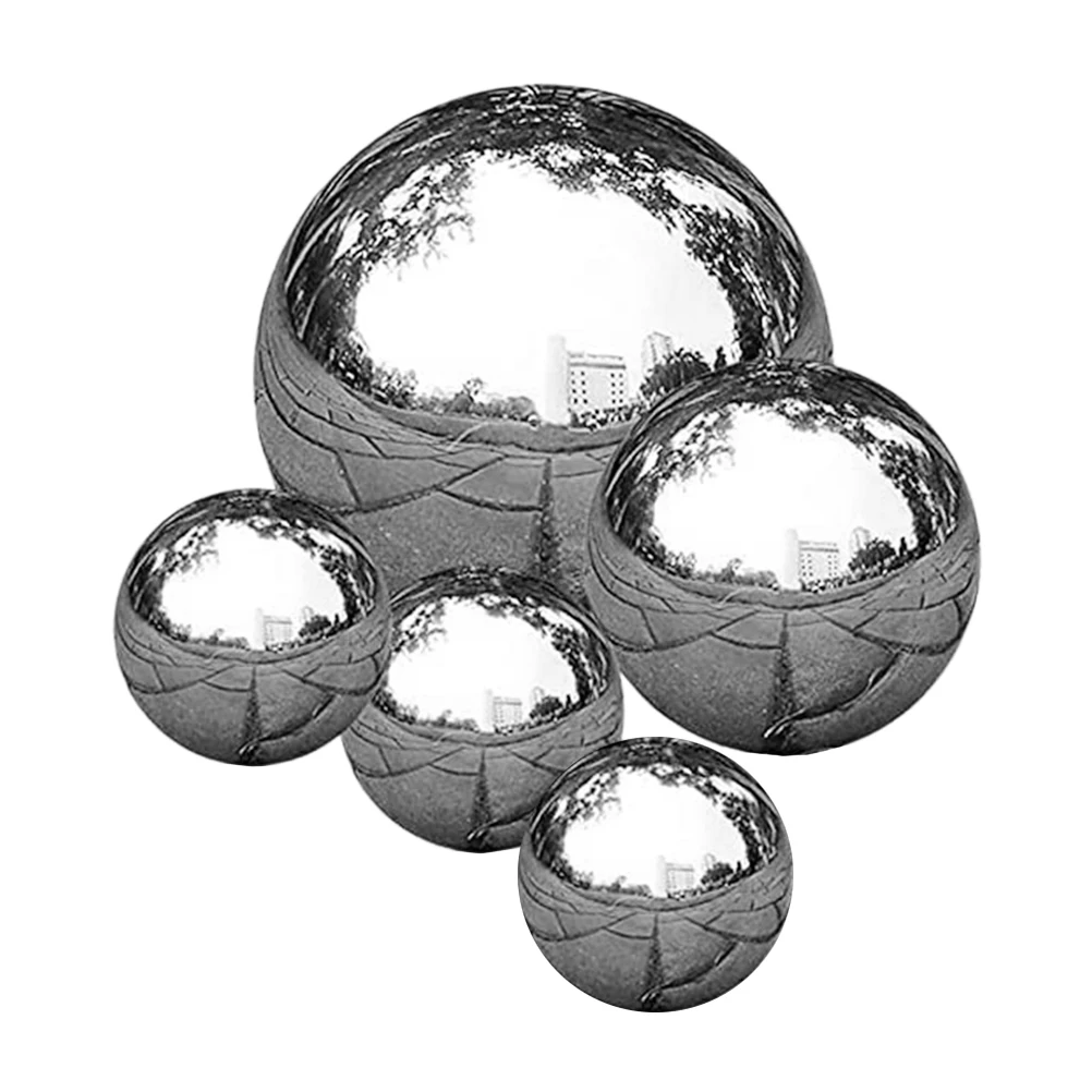 

5pcs Mirror Polished Balls Reflective Stainless Steel Hollow Spheres Garden Decorations Outdoor Lawn Ornaments