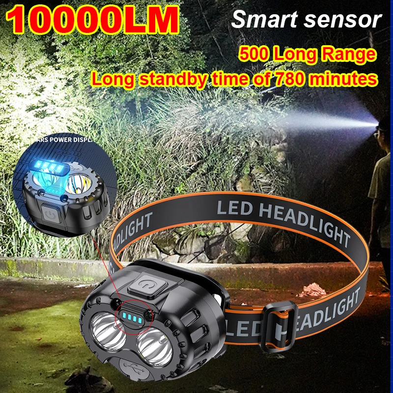 Waterproof Headlight LED Motion Sensor Headlamp USB Rechargeable Headlight Outdoor Camping Fishing Head flashlight Lantern