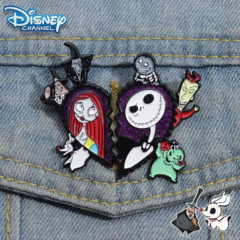 

Disney The Nightmare Before Christmas Brooch Cute Cartoon characters Jack and Sally Fashion Accessory Brooches for Kids Gifts