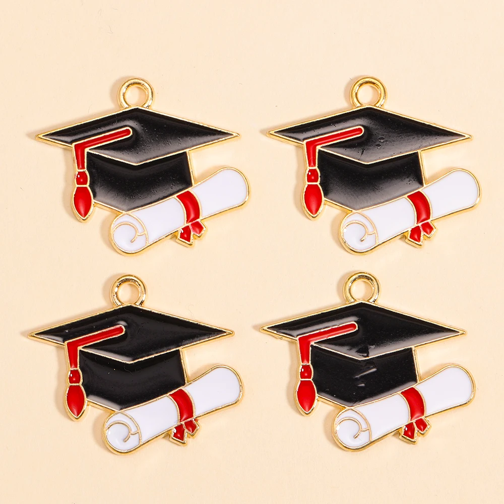10 Stück Emaille-Blume, Doktor, Abschlusssaison, Hut-Anhänger, baumelnde Ohrringe, Halskette für Studenten, Abschlussfeier, DIY-Schmuck, Geschenke – Detail 8