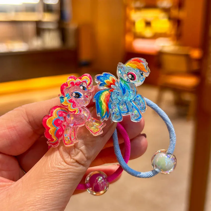 Traje de 2 piezas, 3 estilos, lazo para el cabello brillante, linda diadema con cuentas de unicornio, Pony arcoíris sol, Anillo para el cabello de dibujos animados